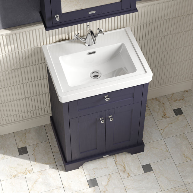 Hudson Reed Old London Twilight Blue 630mm Floor Standing 2 Door Vanity Unit With Fireclay Basin