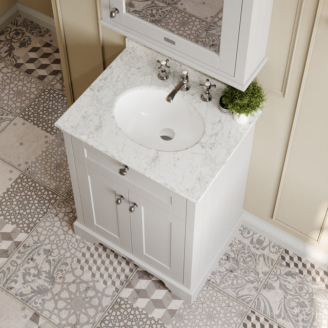 Hudson Reed Old London 600mm Floor Standing Vanity Unit with 3 Tap Hole Grey Marble Top Soft Close Doors