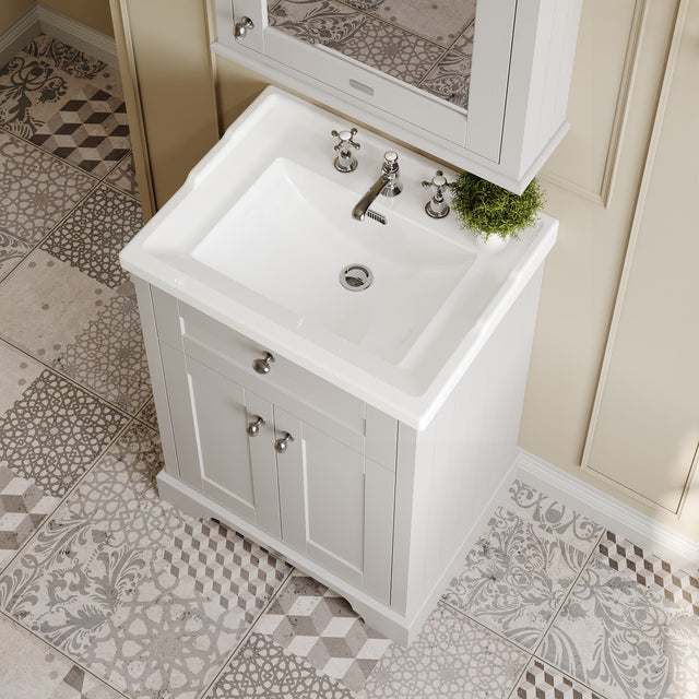 Hudson Reed Old London 600mm Floor Standing Vanity Unit With 3 Tap Hole Ceramic Basin