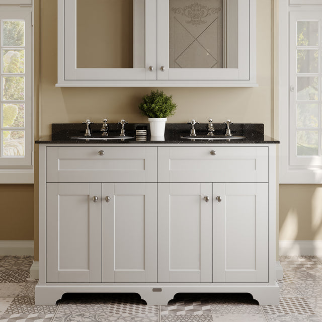 Hudson Reed Old London 1220mm Floor Standing 4 Door Vanity Unit with 3 Tap Hole Black Marble Double Basin