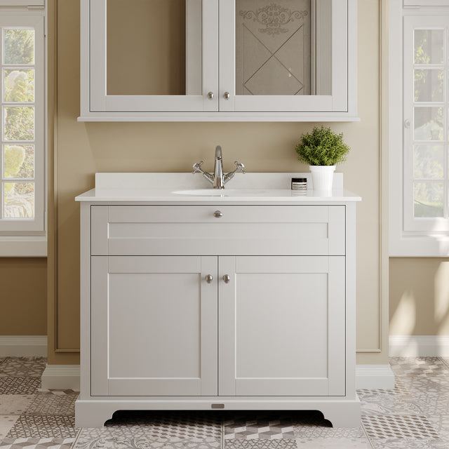 Floor Standing 2 Door Vanity Unit with 1 Tap Hole White Marble Top 1000mm