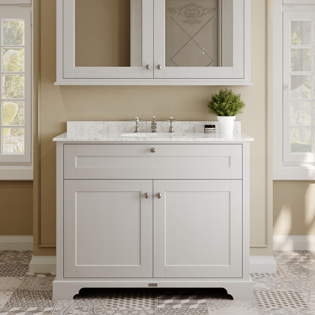 Floor Standing 2 Door Vanity Unit with 1 Tap Hole Grey Marble Top 1000mm