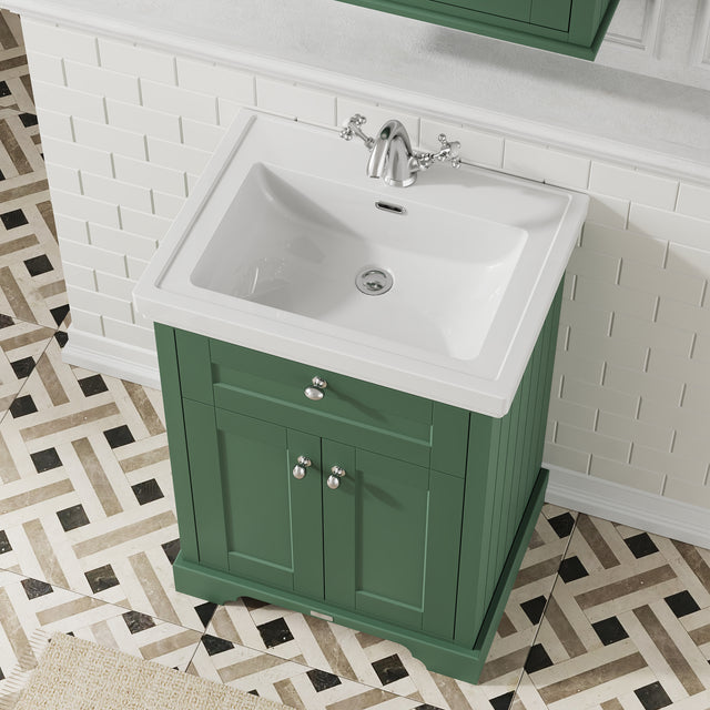Hudson Reed Old London 630mm Hunter Green Floor Standing 2 Door Vanity Unit with 1 Tap Hole Fireclay Basin