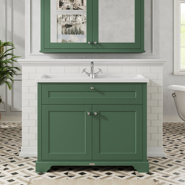 Hudson Reed Old London 1000mm Hunter Green Floor Standing 2 Door Vanity Unit With 1 Tap Hole Ceramic Basin