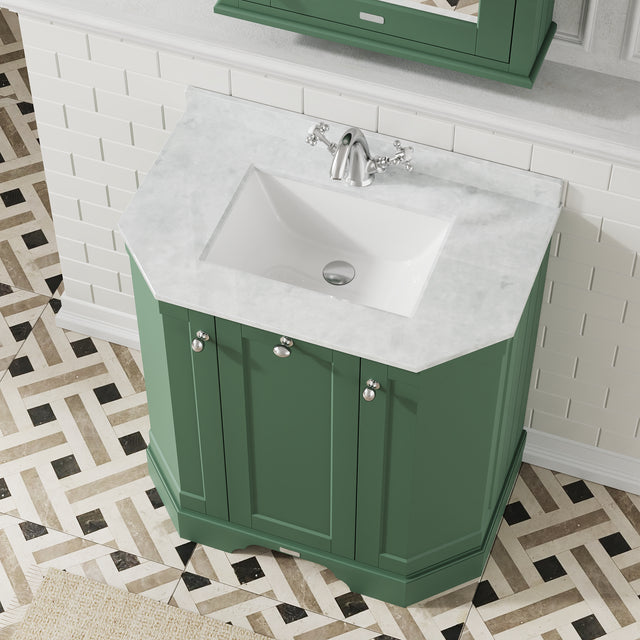 Hudson Reed Old London 786mm Hunter Green Floor Standing 3 Door Vanity Unit With White Marble Top Basin