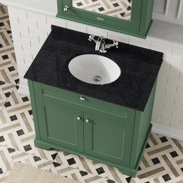 Hudson Reed Old London 800mm Hunter Green Floor Standing 2 Door Vanity Unit With Black Marble Top Basin