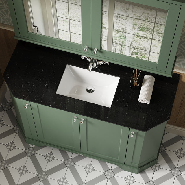 Hudson Reed Old London 1236mm Hunter Green Floor Standing 4 Door Vanity Unit With Black Marble Top