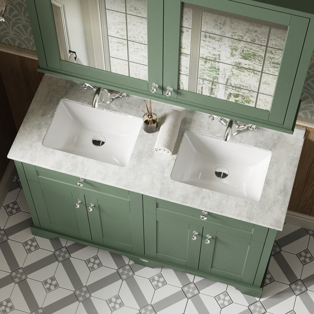 Hudson Reed Old London 1200mm Floor Standing Basin Unit With Square Double Basin, 2 Tap Hole & Marble Top