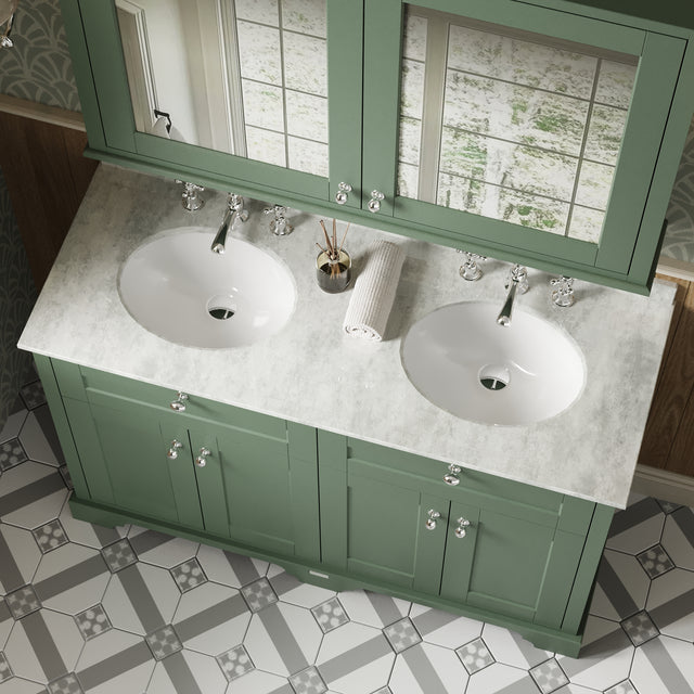 Hudson Reed Old London 1220mm Hunter Green Floor Standing Vanity Unit With Double White Marble Basin