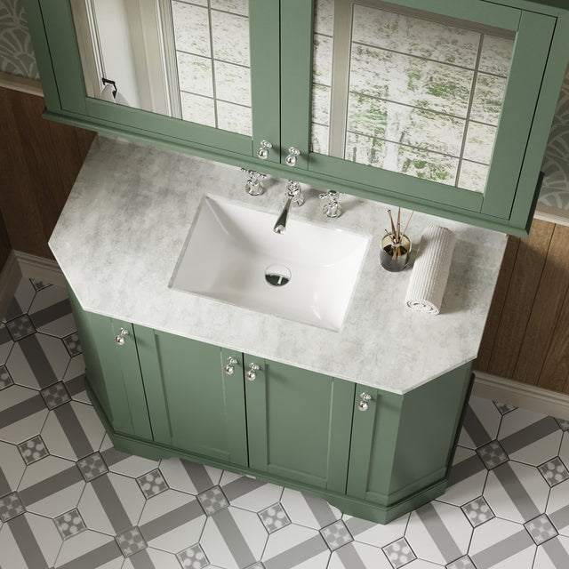 Hudson Reed Old London Hunter Green Floor Standing Vanity Unit With 3 Tap Hole White Marble Top Basin