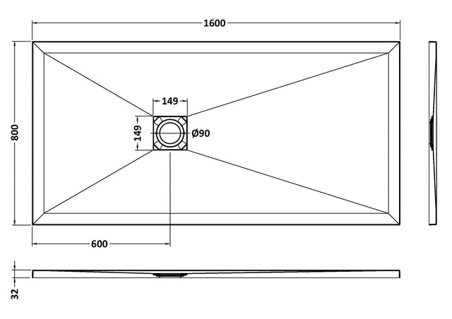 Rectangular Slimline Shower Tray 1600 x 800mm