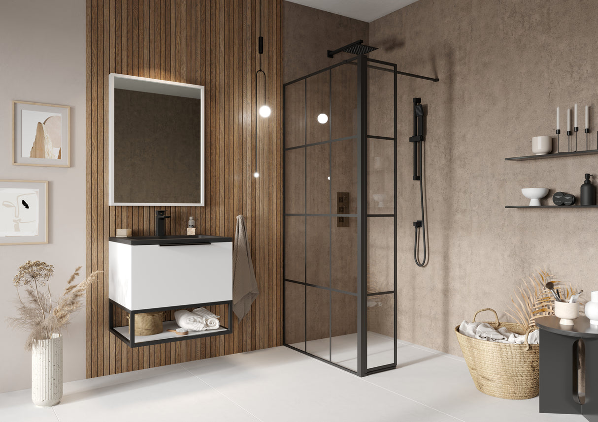 P8 Grid Wetroom Panel - Black