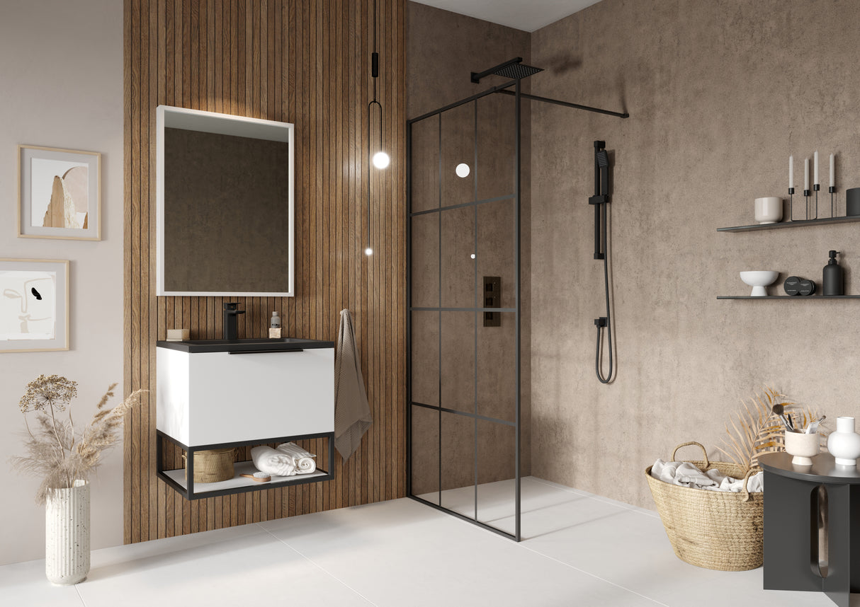 P8 Grid Wetroom Panel - Black