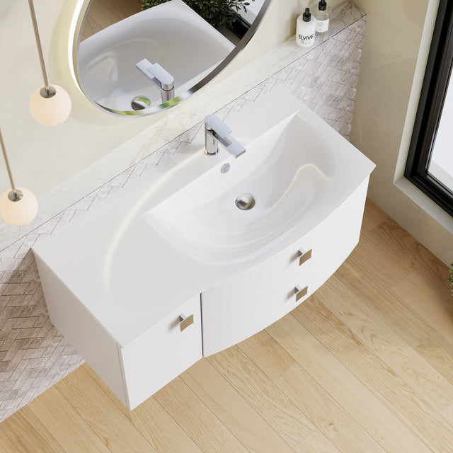 Hudson Reed Sarenna 1000mm Moon White Wall Hung Right Hand 2 Drawer 1 Door Vanity Unit with Basin
