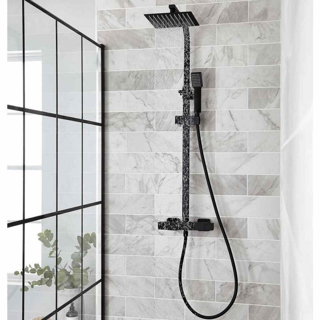 NERO SQUARE THERMOSTATIC EXPOSED BAR SHOWER WITH OVERHEAD DRENCHER AND SLIDING HANDSET