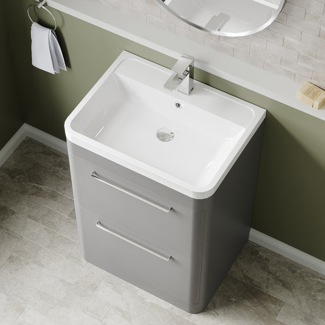 Hudson Reed Solar 600mm Floor Standing 2 Drawer Vanity Unit With Polymarble Basin