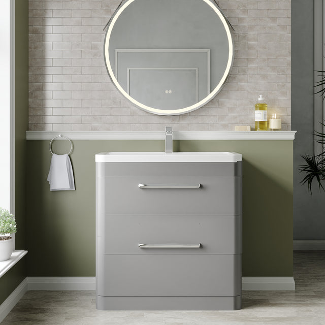 Hudson Reed Solar 800mm Cool Grey 2 Drawer Floor Standing Vanity Unit With Ceramic Basin