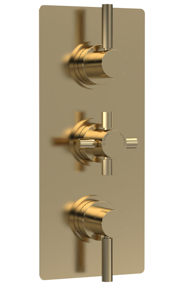 Tec Pura Triple Thermostatic Shower Valve Brushed Brass