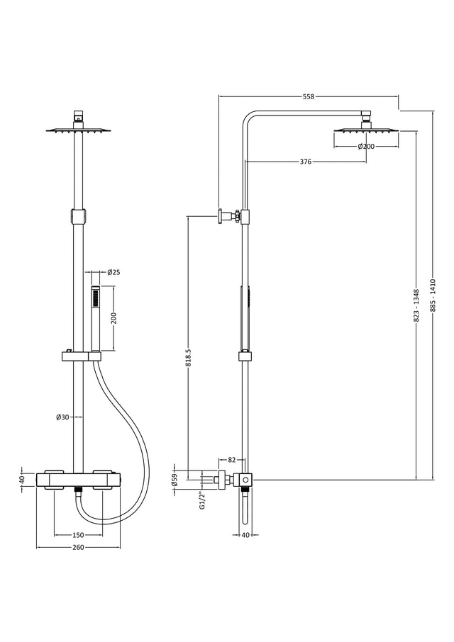 Multi Option Shower Kits Square Brass Thermostatic Bar Valve & Shower Kit