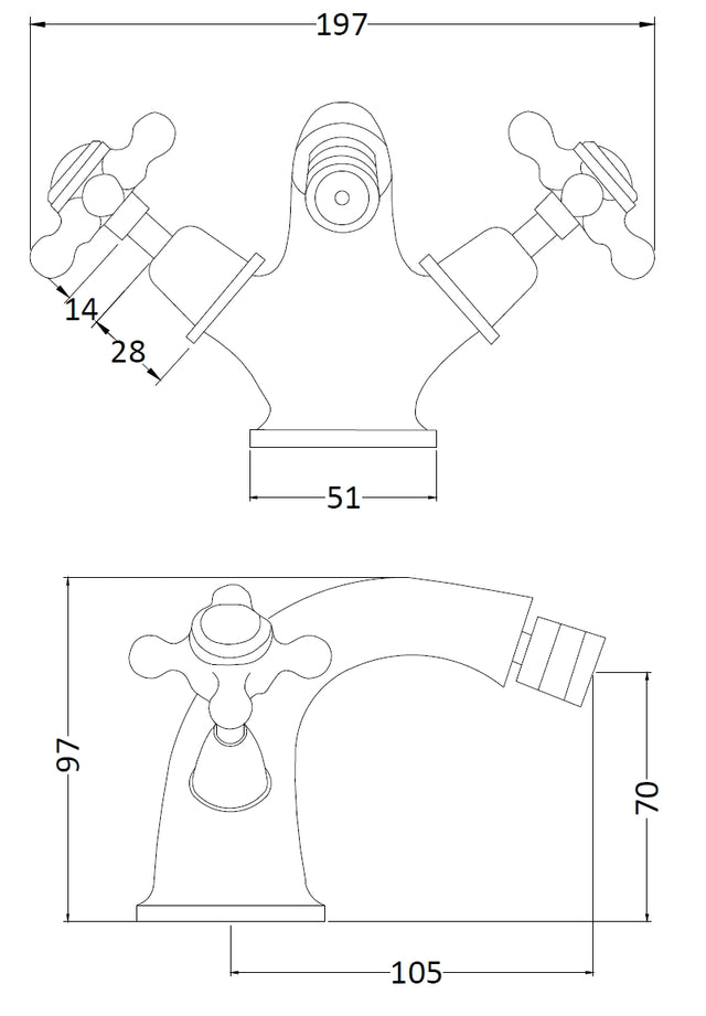 Black Topaz With Crosshead Handle Bidet Tap