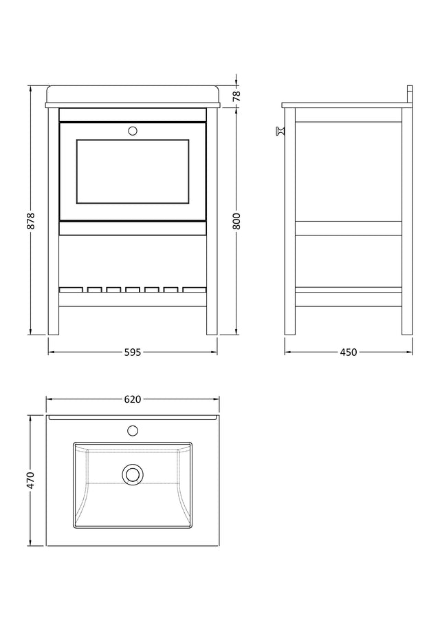 Hudson Reed Bexley 600mm Floor Standing 1 Drawer Vanity Unit With Marble Top Basin