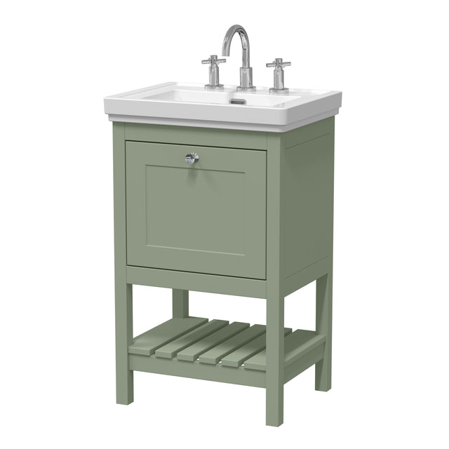 Hudson Reed Bexley 500mm Floor Standing Vanity Unit With 1 Drawer & 3 Tap Hole Fireclay Basin
