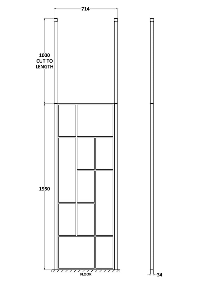Abstract 700mm Frame Wetroom Screen with Ceiling Posts