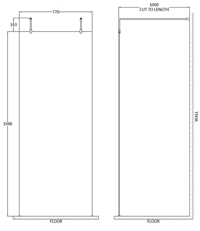 Hudson Reed 800mm Matt Black Wetroom Screen With Arms and Feet