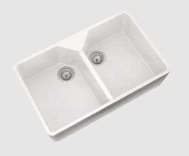 White Double Bowl Belfast Kitchen Sink Inc Wastes 800mm x 500mm