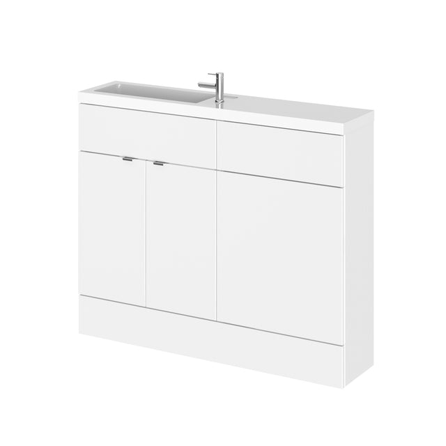 Hudson Reed Fusion 1105mm Gloss White Compact Floor Standing 2 Door Vanity Basin & Toilet Combination Unit