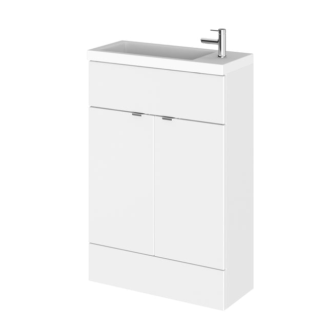 Hudson Reed Fusion 600mm Compact Gloss White Floor Standing 2 Door Vanity Unit With Basin
