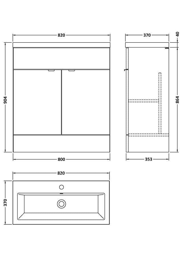 Hudson Reed Fusion 800mm Gloss White Floor Standing 2 Door Vanity Unit & Basin