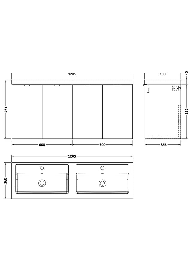 Hudson Reed Fusion 1200mm Wall Hung Vanity Unit & Twin Polymarble Basin
