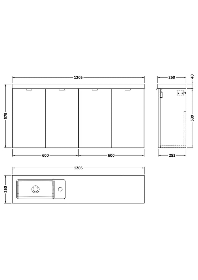 Hudson Reed Fusion 1200mm Compact Wall Hung Vanity Unit & Basin