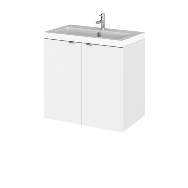 Hudson Reed Fusion 600mm Wall Hung Gloss White 2 Door Vanity Unit & Polymarble Basin With Soft Close Doors