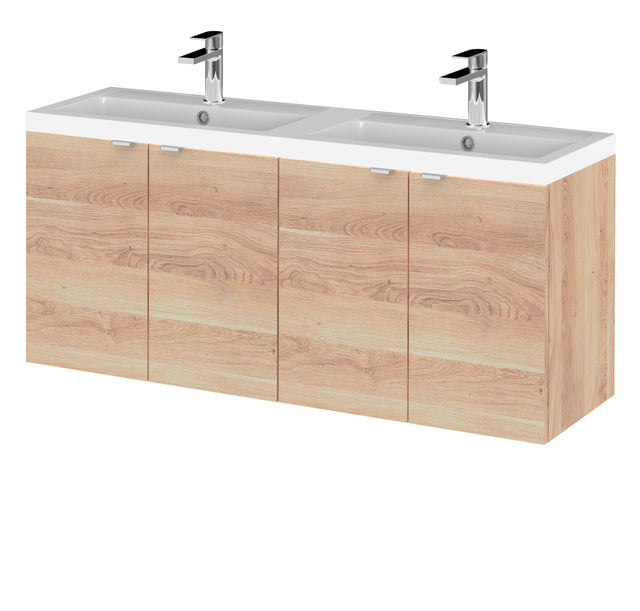 Hudson Reed Fusion 1200mm Bleached Oak 4-Door Wall Hung Vanity Unit With Double Basin