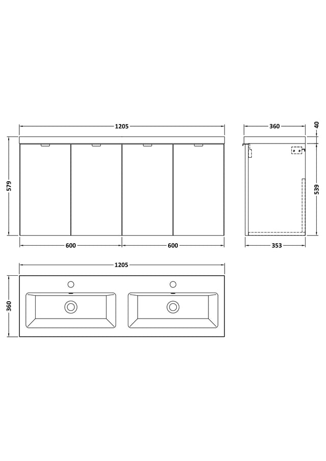 Hudson Reed Fusion 1200mm Bleached Oak 4-Door Wall Hung Vanity Unit With Double Basin