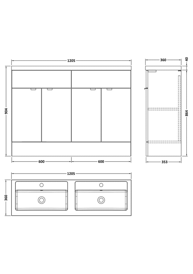 Hudson Reed Fusion 1205mm Bleached Oak 4-Door Floor Standing Vanity Unit With Double Basin