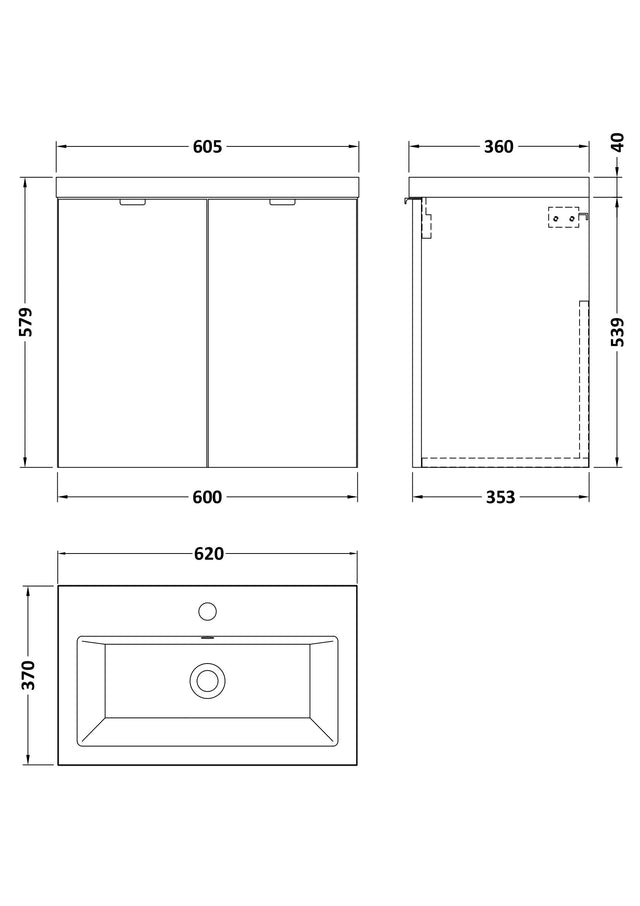 Hudson Reed Fusion 600mm Bleached Oak 2-Door Wall Hung Unit & Basin