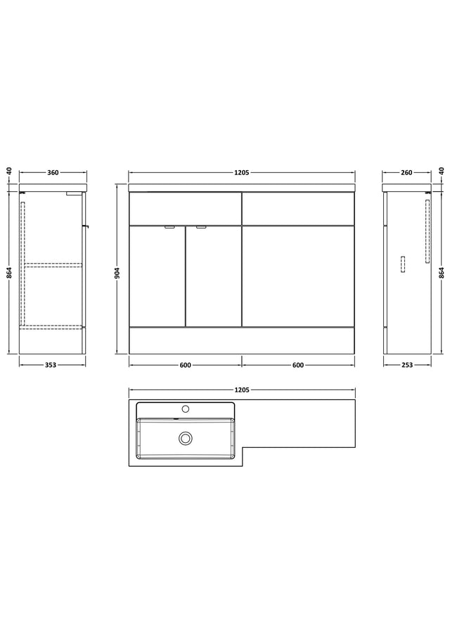 Hudson Reed Fusion 1200mm Left Hand Pebble Grey Combination Unit With Basin