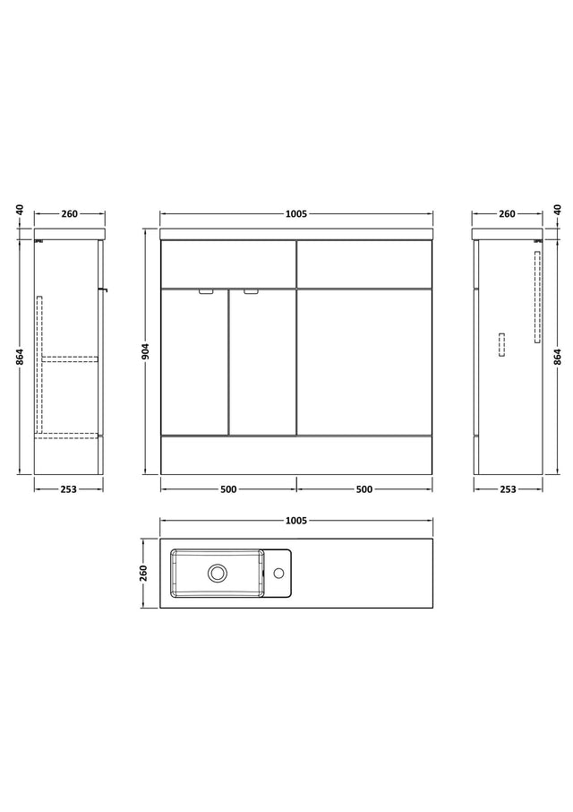 Hudson Reed Fusion 1000mm Pebble Grey Compact Combination Vanity & Toilet Unit
