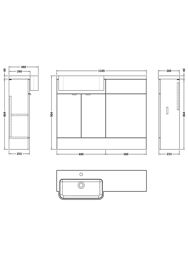 Hudson Reed Fusion 1100mm Pebble Grey Left Hand Semi Recessed Combination Unit with Soft Close Doors & Handles
