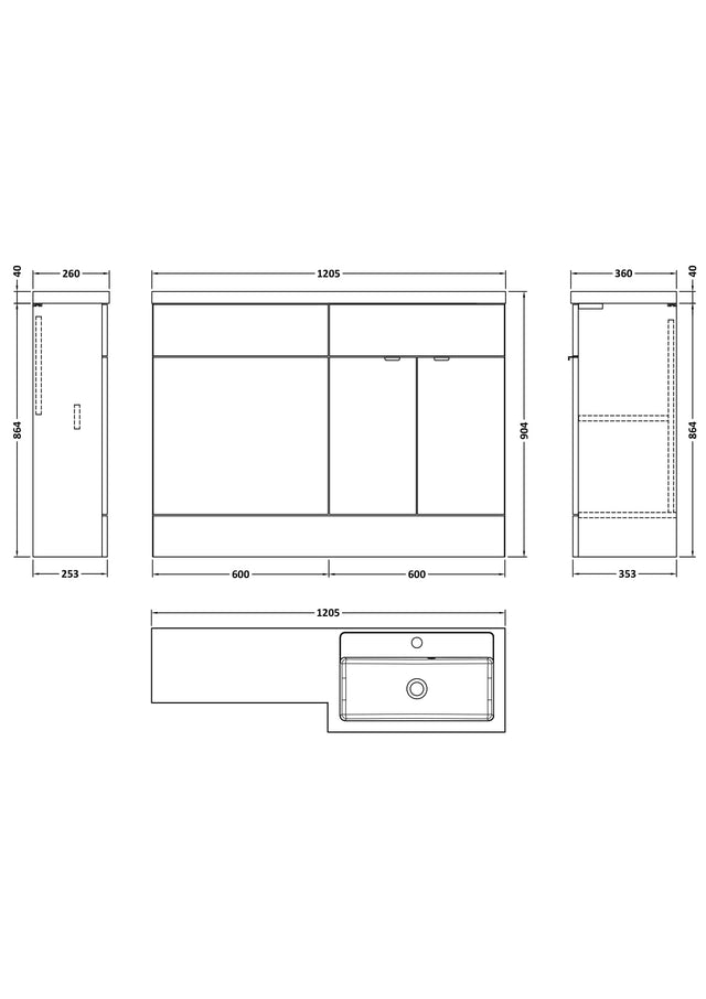 Hudson Reed Fusion 1200mm Anthracite Woodgrain Vanity Basin & Toilet Right Hand Combination