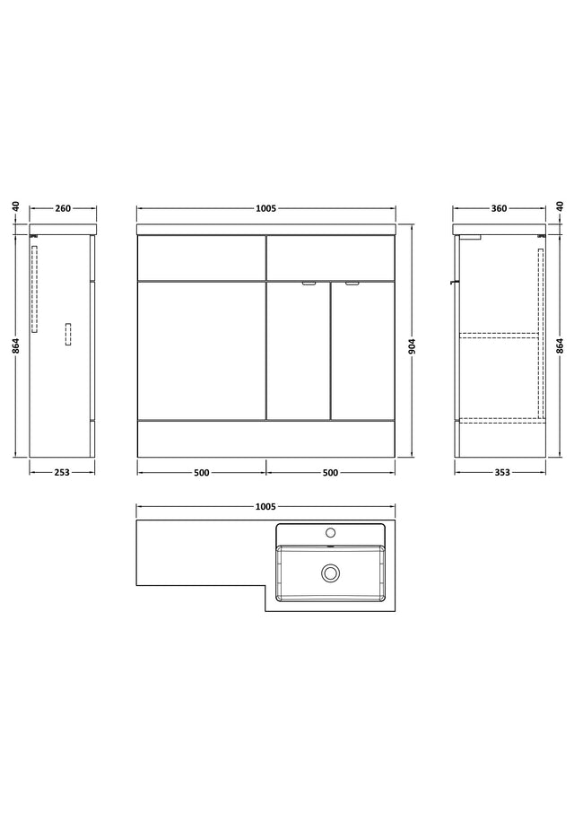 Hudson Reed Fusion 1000mm Floor Standing 2 Door Right Hand Vanity Basin & Toilet Combination