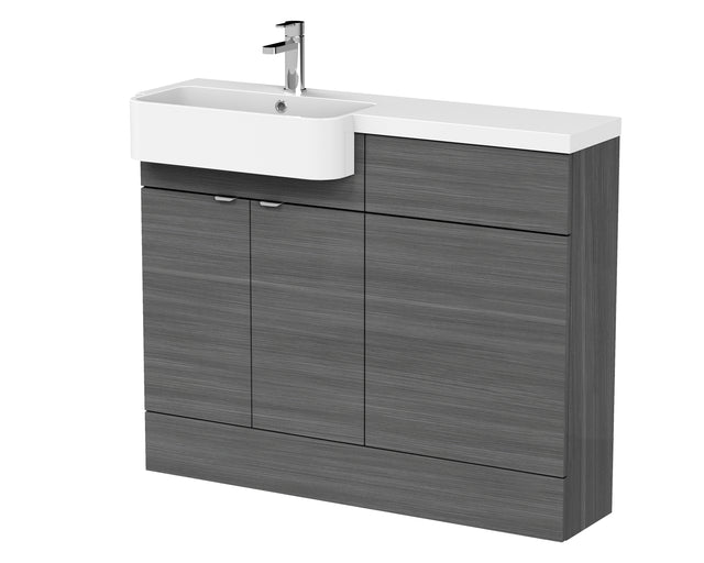 Hudson Reed Fusion 1100mm Anthracite Woodgrain Floor Standing Vanity & Toilet Unit with Semi Recessed Basin