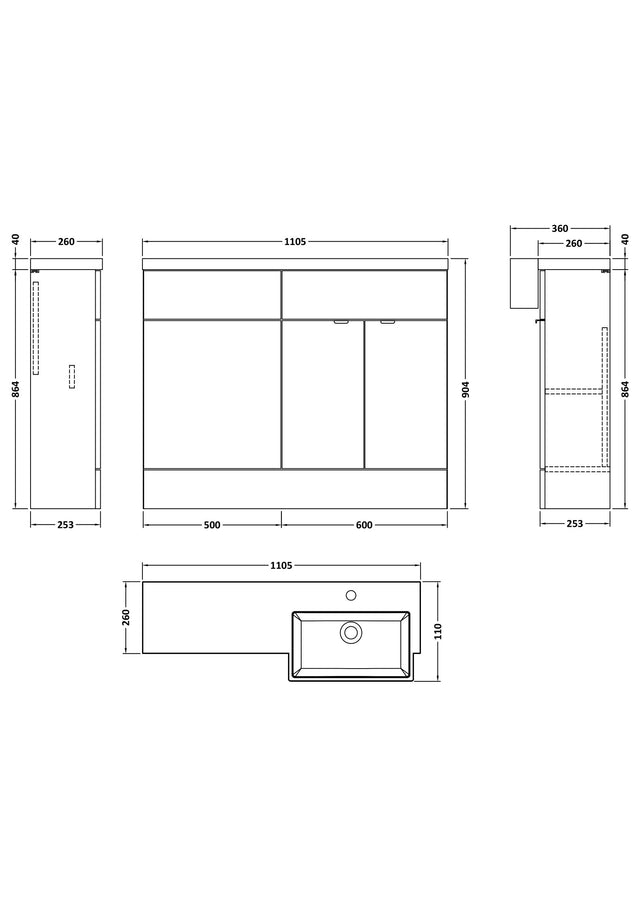 Hudson Reed Fusion 1105mm Floor Standing 2 Door Vanity Toilet & Right Hand Basin Combination