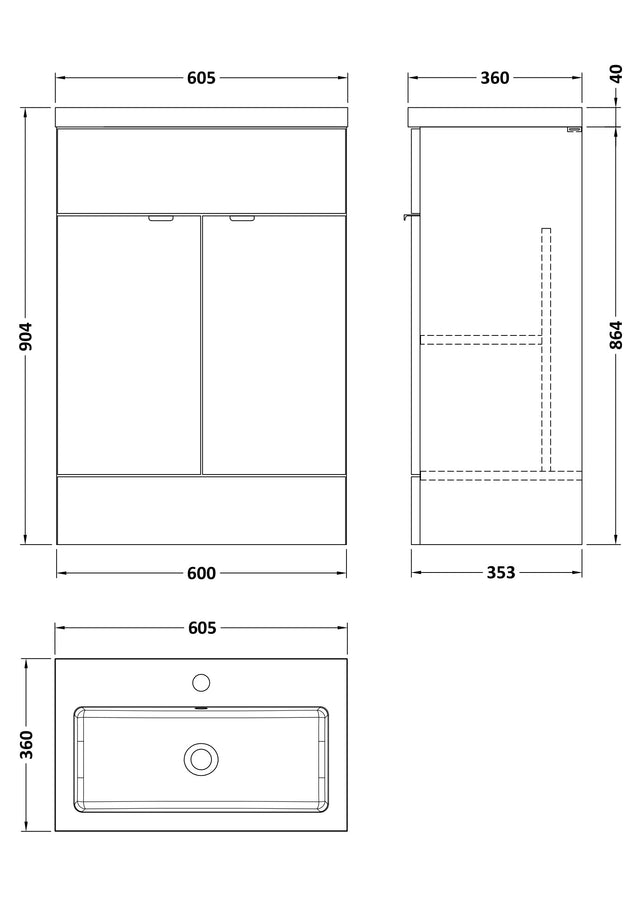 Hudson Reed Fusion 600mm Gloss Grey Floor Standing 2 Door Vanity Unit & Polymarble Basin