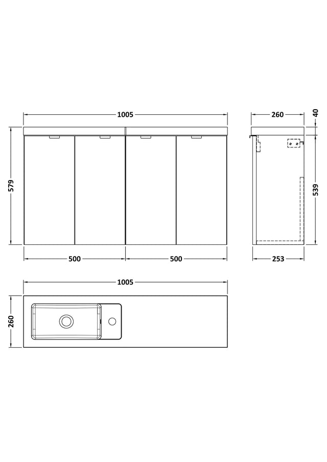 Hudson Reed Fusion 1000mm Gloss Grey Wall Hung 2 Door Compact Vanity Unit with Basin