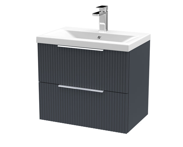 Hudson Reed Fluted 600mm Wall Hung 2-Drawer Vanity Unit Including Basin