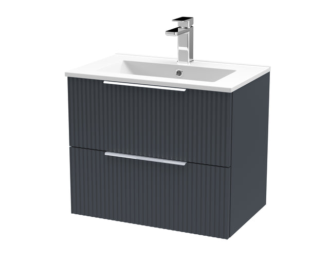 Hudson Reed Fluted 600mm Soft Black Wall Hung 2-Drawer Vanity Unit With Basin